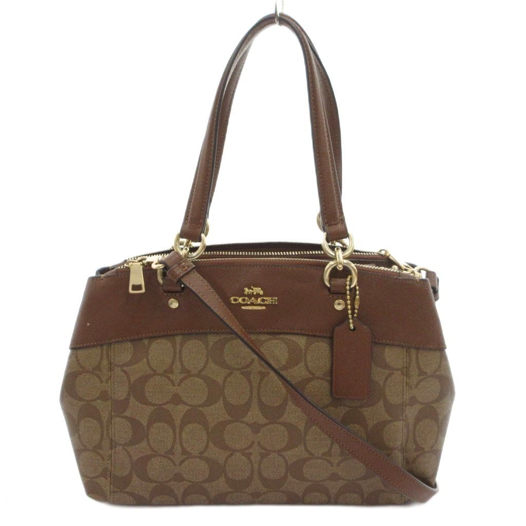 コーチ COACH ショルダーバッグ ハンド 2WAY シグネチャー レザー 茶 