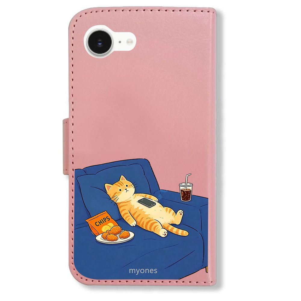 新品未使用】 iPhone XR 手帳型スマホ ケース (色：ピンク×ぐうたら猫