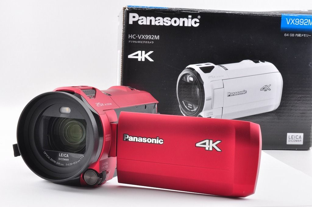 【2ヶ月保証付き】Panasonic HC-VX992M レッド 4K ビデオカメラ 20倍ズーム Wi-Fi パナソニック＃1546