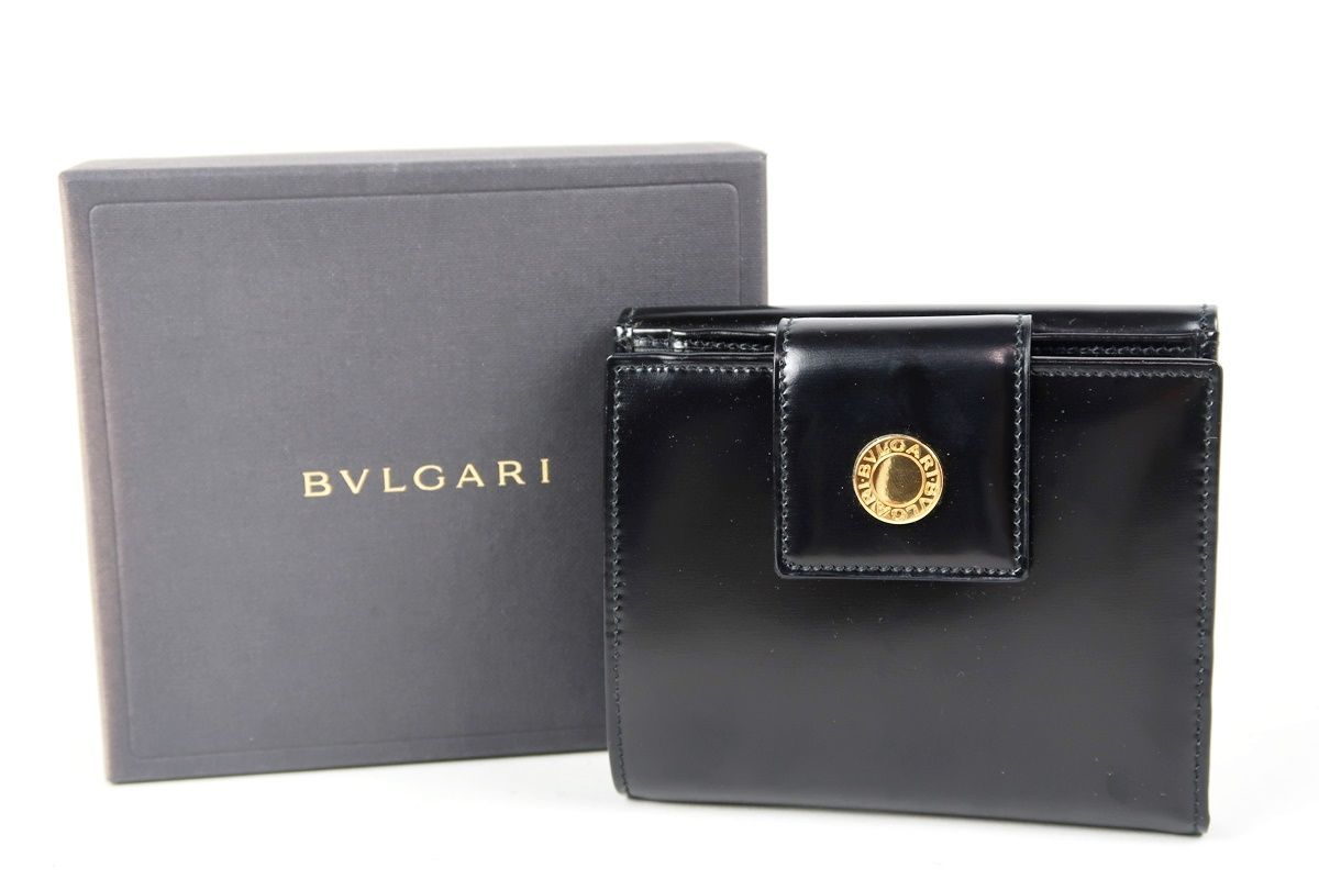 【新品同様・未使用】ブルガリ BVLGARI 二つ折り財布 ブランドウォレット ブラック レザー【TB62】