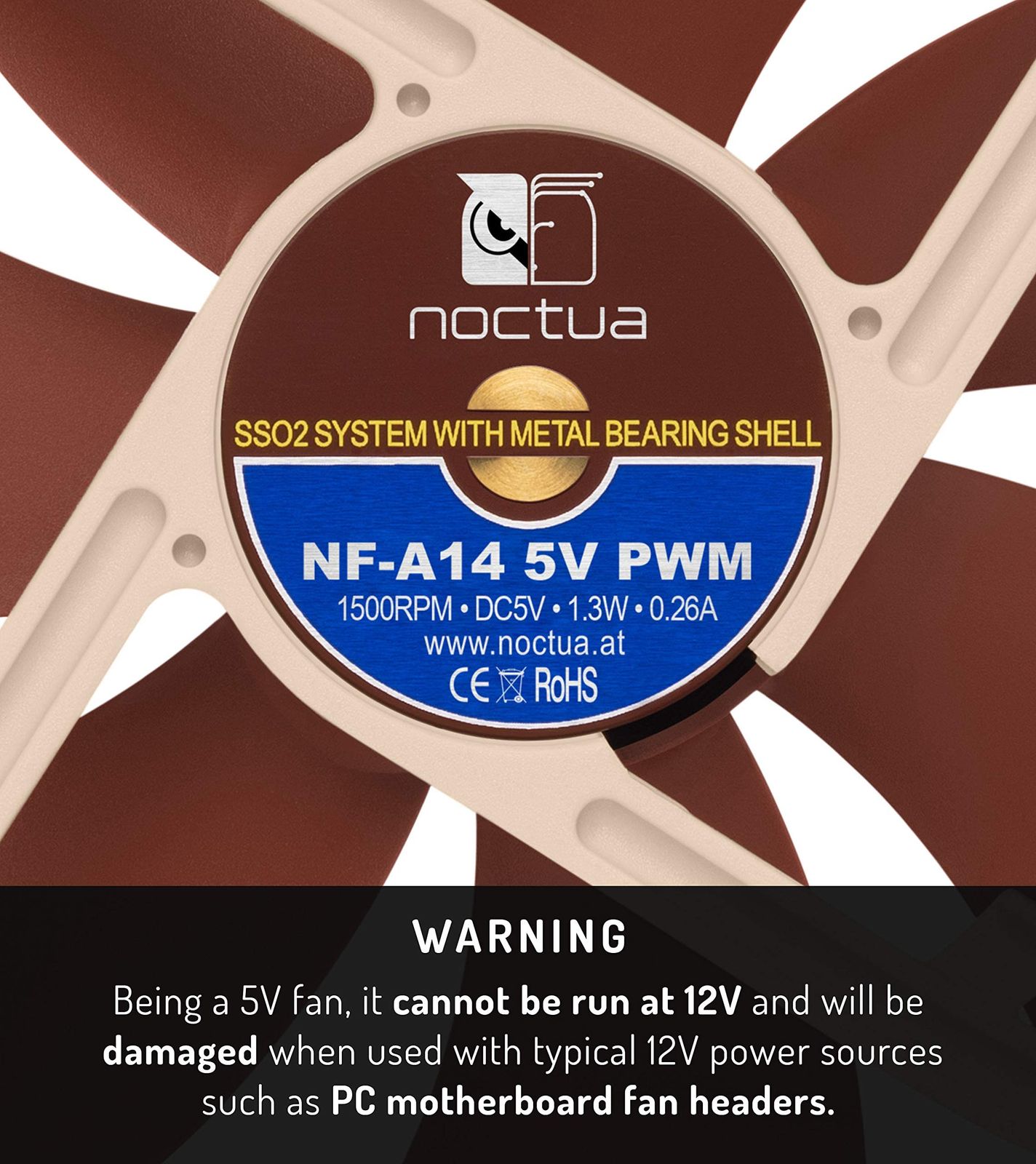 Noctua NF-A14 5V PWM, プレミアム静音 ファン, USBケーブル・4-Pin接続, 5Vバージョン (140mm, ブラウン) Noctua NF-A14 5V PWM, プレミアム静音 ファン, USBケーブル・4-Pin接続, 5Vバージョン (140mm, ブラウン)