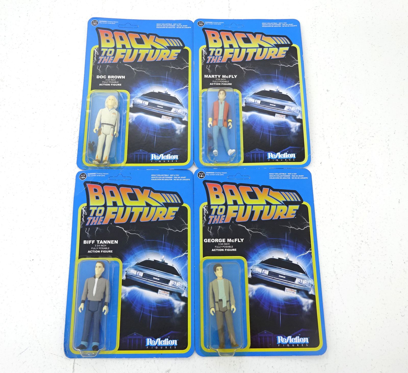 【三重店】リ・アクション 3.75インチ アクションフィギュア バック・トゥ・ザ・フューチャー マーティ・マクフライ/ドク/ジョージ・マクフライ/ビフ・タネン 計4点セット【725-D531】