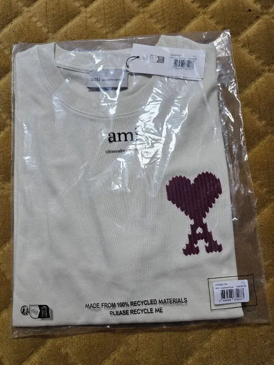 アミ スモール ハート ロゴ 半袖TシャツL