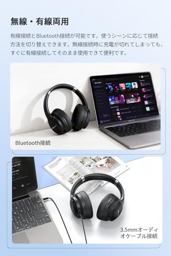 Nakamichi ヘッドホン Bluetooth 5.4 ANCノイズキャンセリング マイク内蔵 30時間連続再生 ワイヤレスヘッドホン 有線無線両用 マルチポイント 折りたたみ式 ヘッドセット OW1500ANCe 4dfd81f9