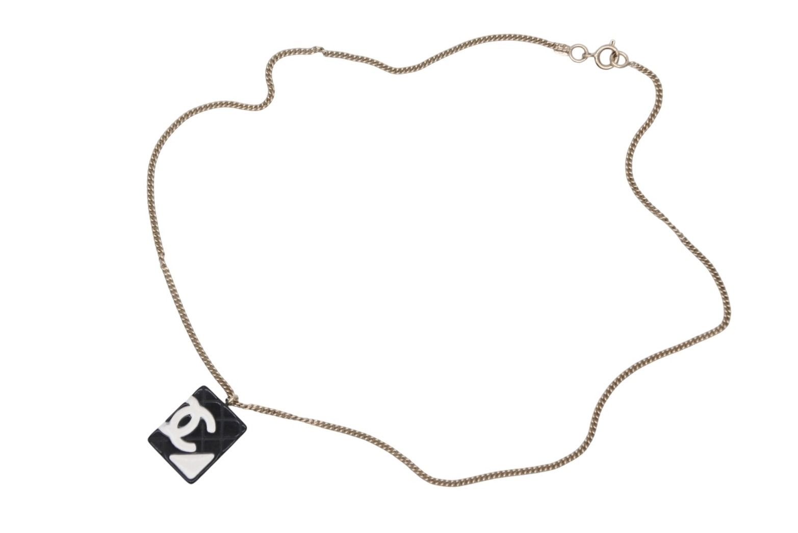 CHANEL シャネル ネックレス ココマーク カンボンライン 05C刻印 プラスチック メタル ブラック ホワイト ゴールド金具 美品 中古 4c073901