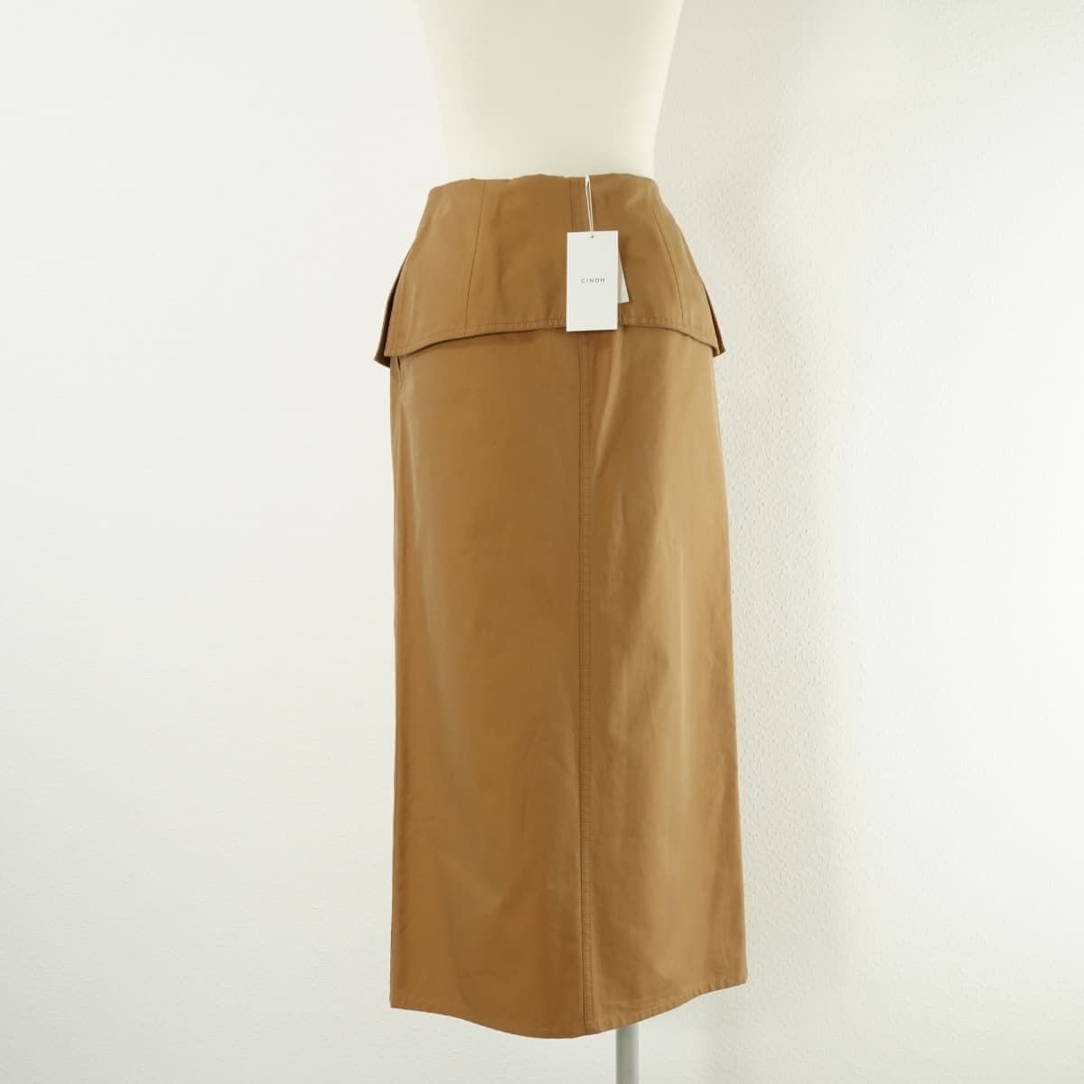 未使用 CINOH チノ COTTON TIGHT SKIRT コットン タイト スカート ロング スリット 折り返し キャメル