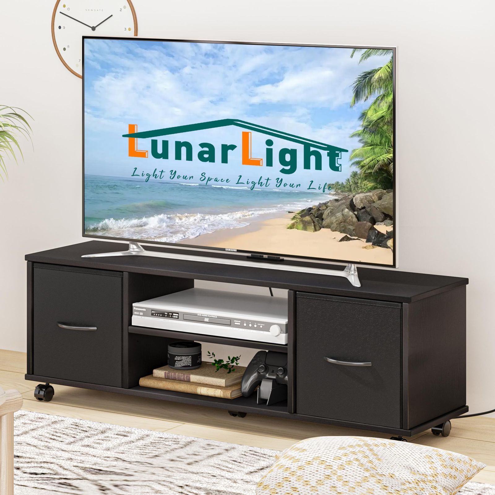 収納 32型/42型/55型テレビ対応 組立簡単 収納棚板調節可能 多機能収納ボックス 工具不要 布製引き出し付き コンセント付き 耐震転倒防止 ローボード テレビボード 総耐荷重100kg 幅109.5奥行28.6高さ36.8cm テレビ台 (ブラック) L