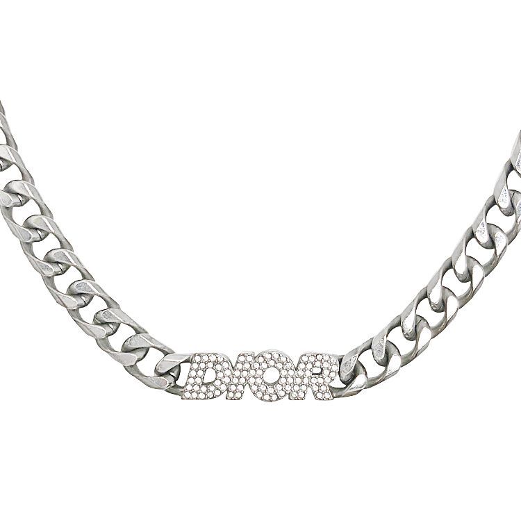 Christian Dior クリスチャンディオール ラインストーン チェーンリンク ネックレス N1507HOMMT_D001 チェーンネックレス リンクネックレス 真鍮 シルバー