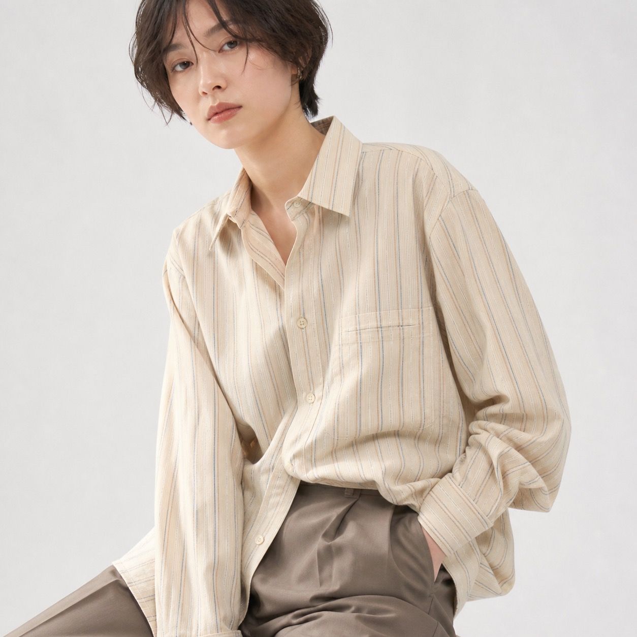 ESPACE by pierre cardin ストライプ 長袖シャツ Lサイズ