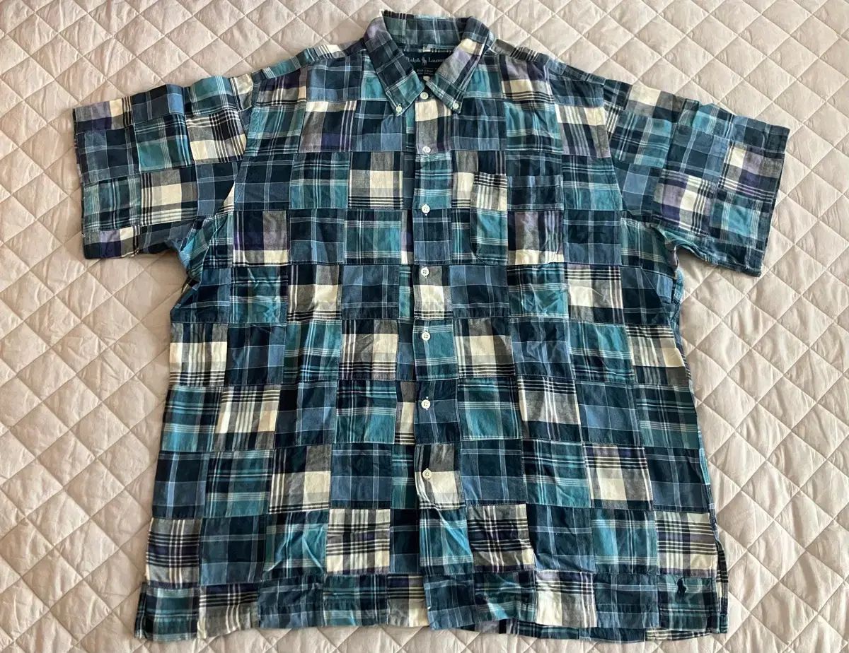 90s 00s POLO RALPH LAUREN マドラスチェック パッチワーク 半袖シャツ L ヴィンテージ