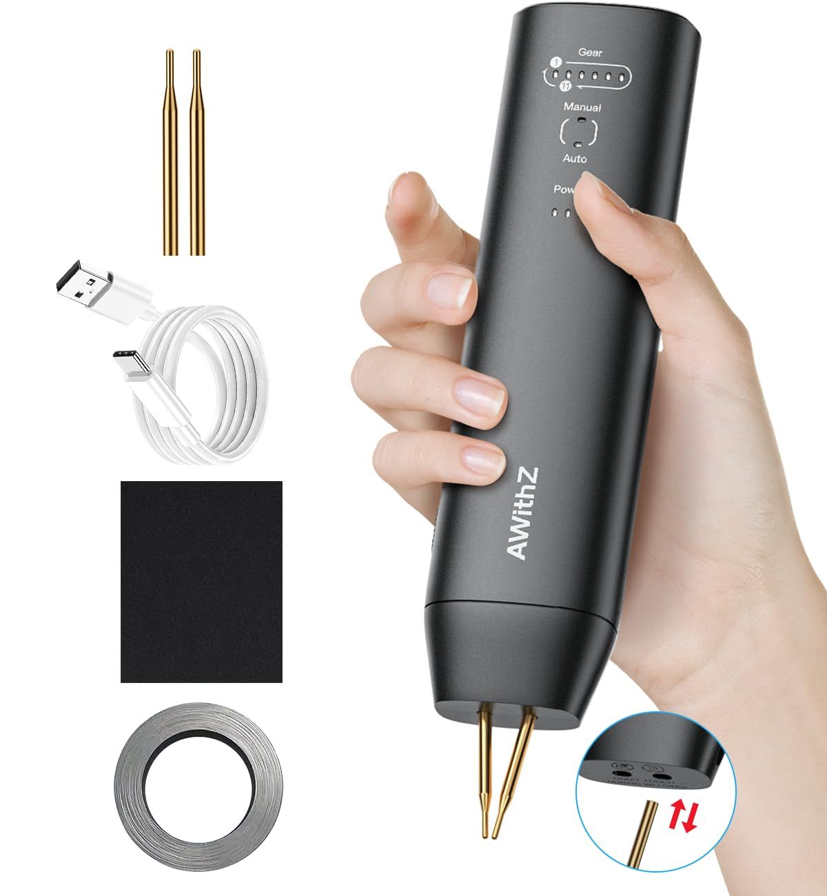 【新品】スポット溶接機、AWithZ バッテリー溶接機、片手操作、真新しい交換可能な針、自動および手動モードをサポート、11段階の調整可能、DIYバッテリーパックの作成に使用 0c655bf7