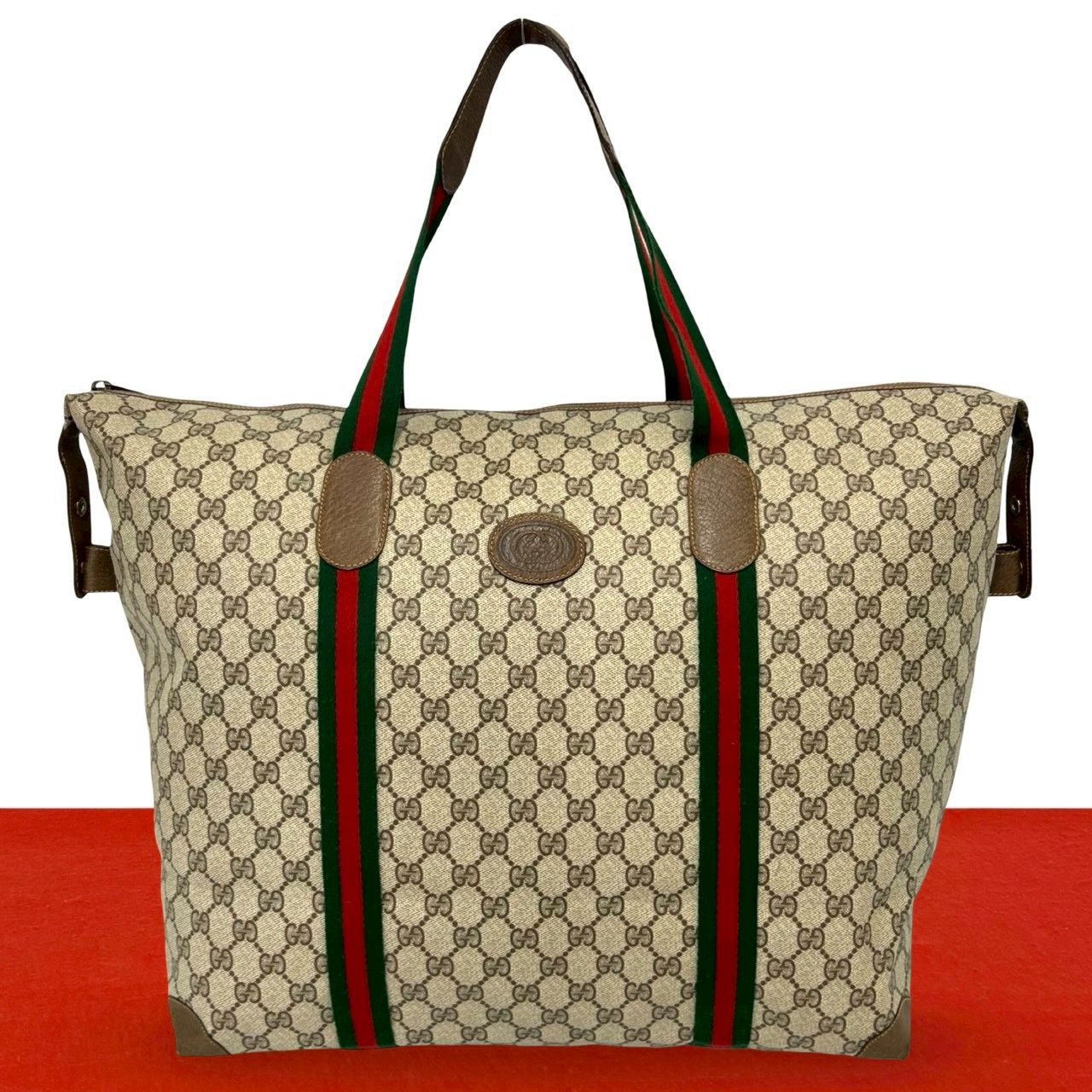 極 美品 GUCCI グッチ オールドグッチ ヴィンテージ シェリーライン GG ロゴ レザー トートバッグ ボストンバッグ ブラウン 36218