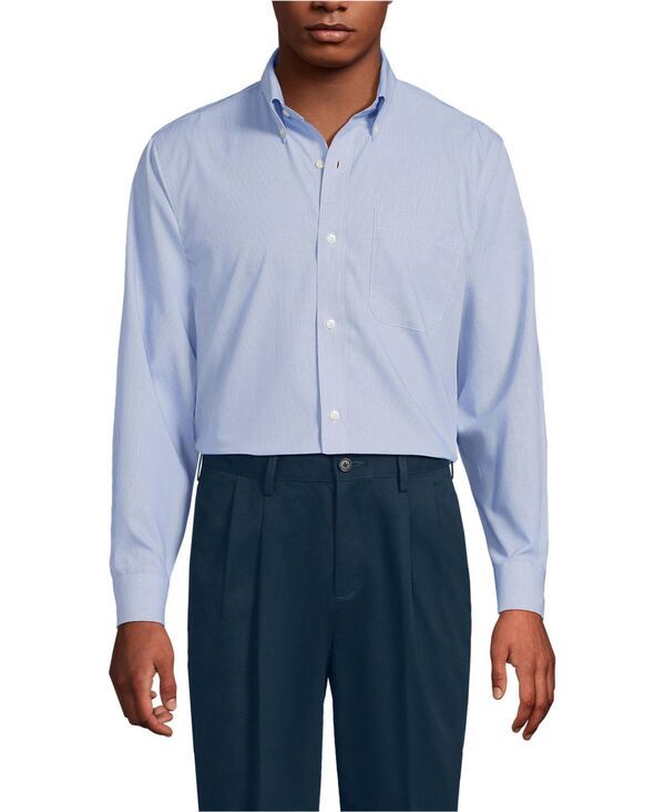 ランズエンド メンズ トップス シャツ ボタンダウン ダウン Lands End Mens Pattern No Iron Supima Pinpoint Button Down Collar Dress Shirt Vibrant lapis mini ch