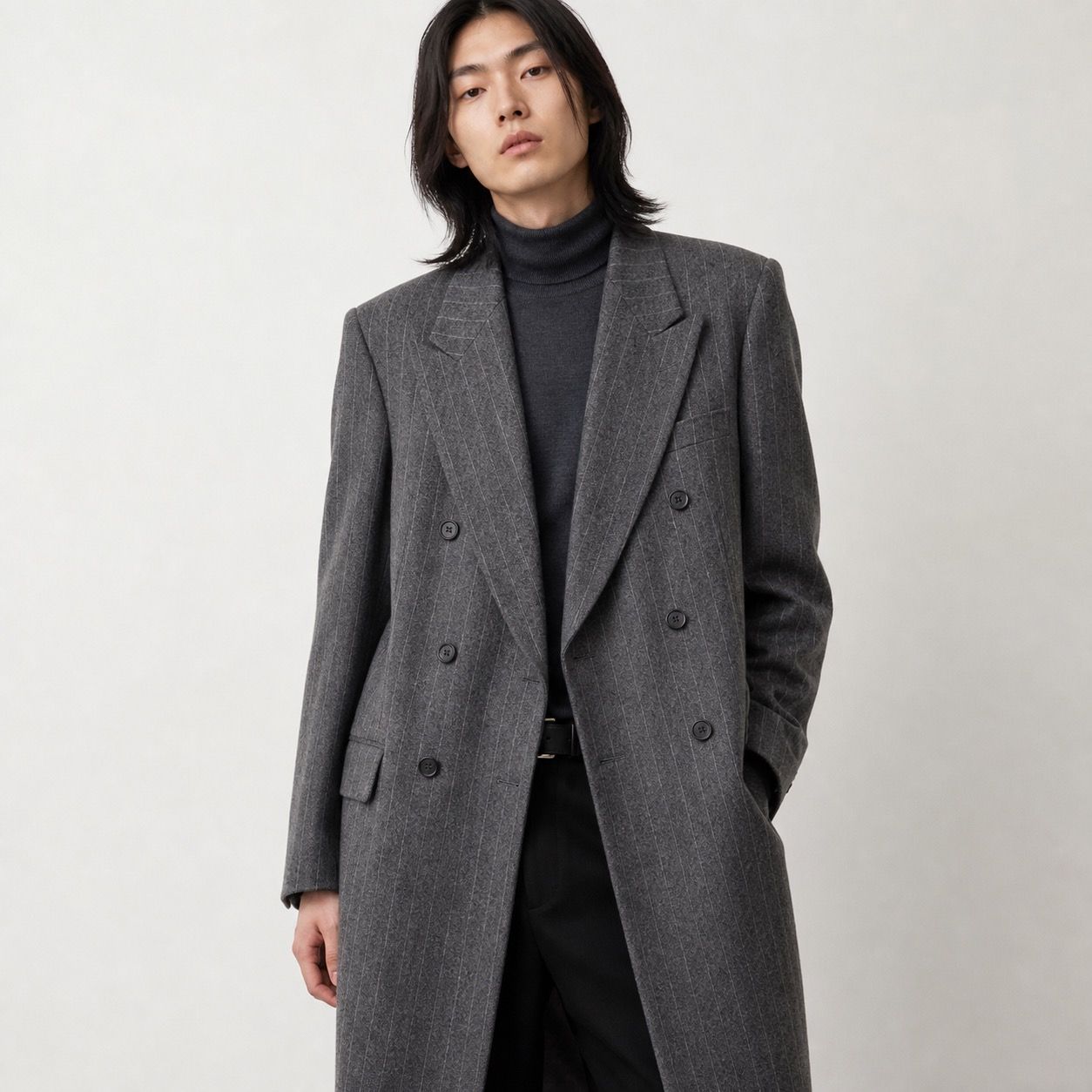 TOSCANELI ダブルブレストジャケット グレー ストライプ ウール