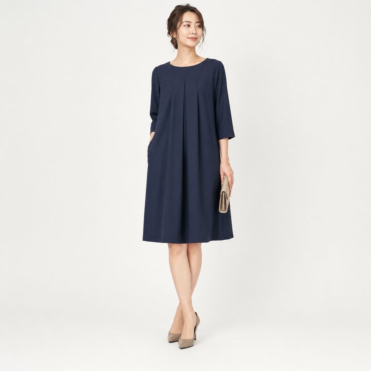 theory luxe セオリーリュクス ネイビー 膝丈ワンピース 七分袖