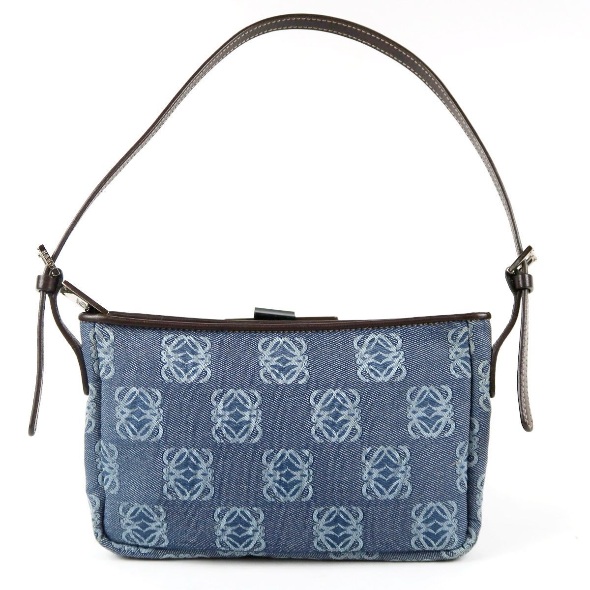【超美品】LOEWE ロエベ アナグラム デニム ハンドバッグ アクセサリーポーチ 小物入れ【UA25】