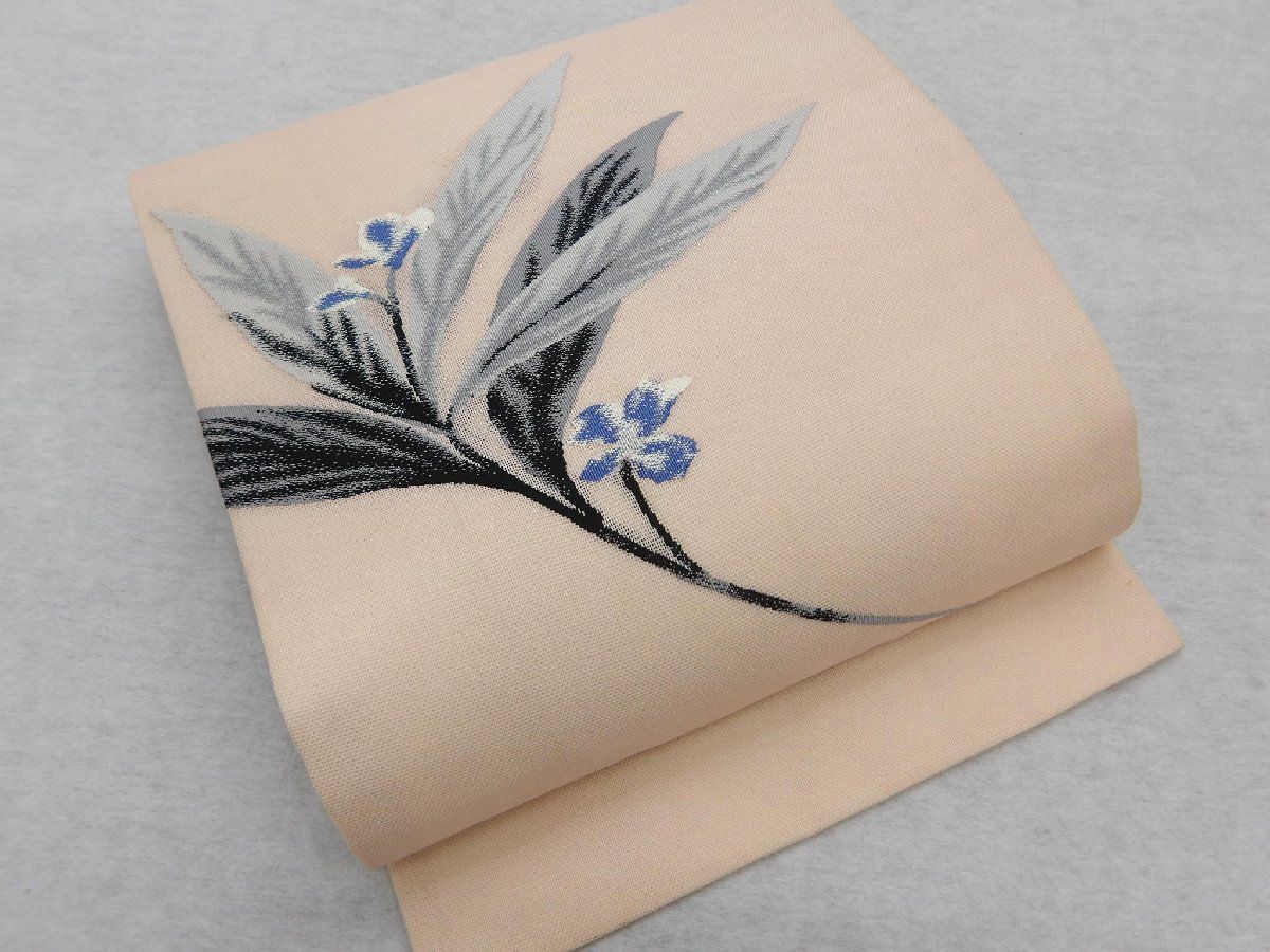 ★【美品✨】紗紬　夏名古屋帯　正絹　染帯　秋草模様　ごく淡い柳色　夏帯　帯２ P42926 夏物 紗 名古屋帯 k - メルカリ