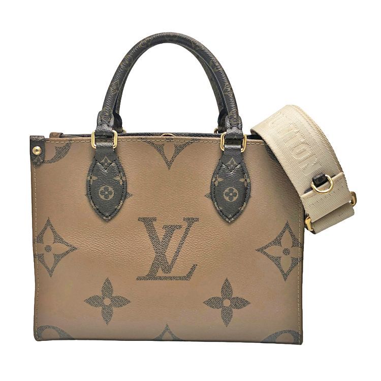 LOUIS VUITTON ルイヴィトン モノグラム ジャイアントリバース オンザゴー PM M46373 2WAY ハンドバッグ ショルダーバッグ ブラウン ゴールド金具 レディース
