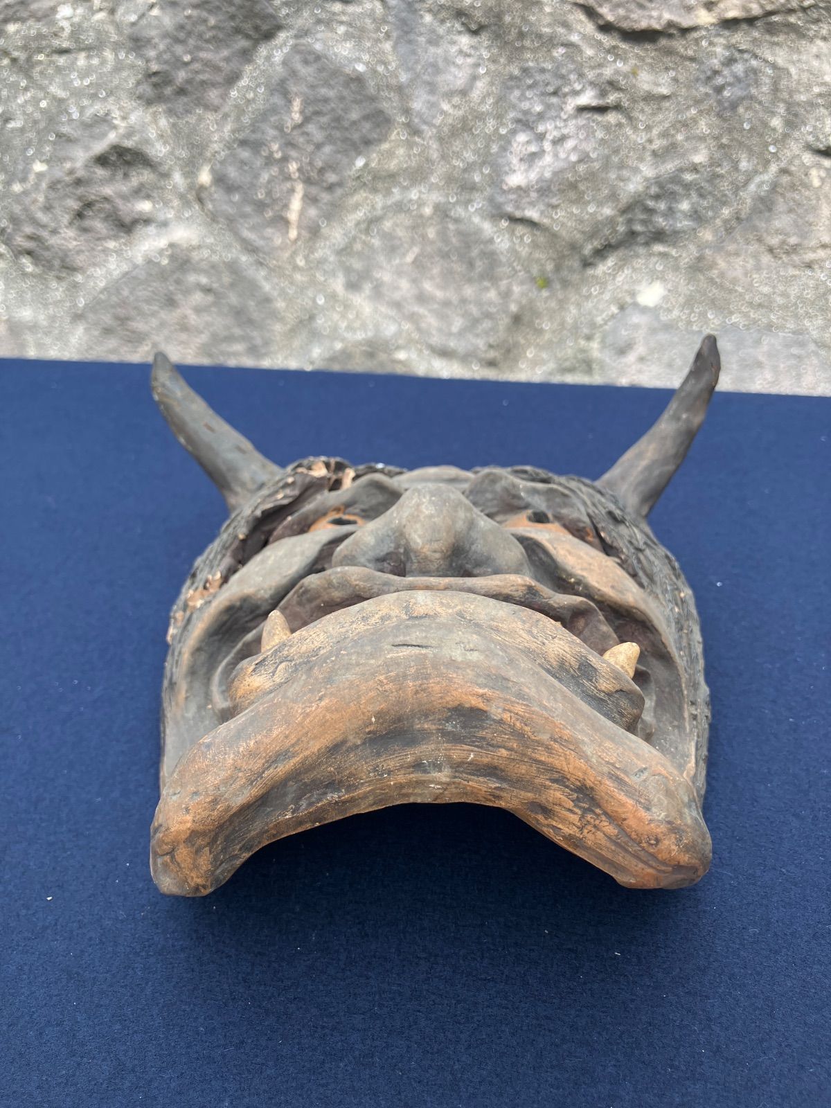 【古い般若面】陶器製 柴山銘あり 能面 鬼面 #1325