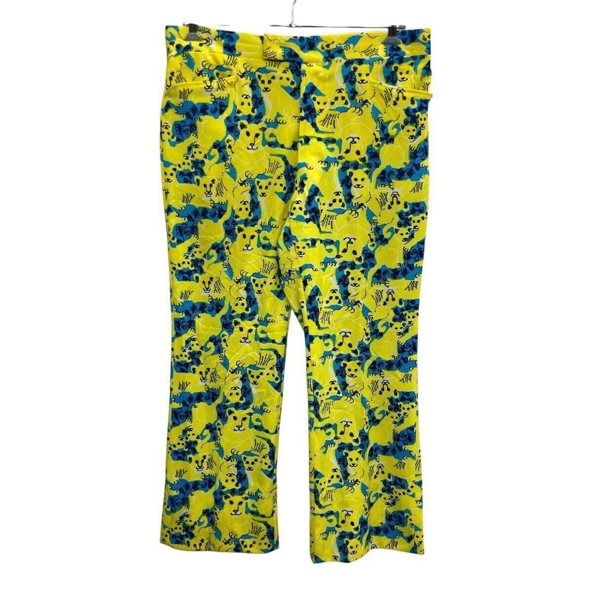 70s Vintage Lilly Pulitzer 総柄 スラックスパンツ W37位 イエロー リリーピューリッツァー タロンジップ アニマル柄 ピッピー 2602-346