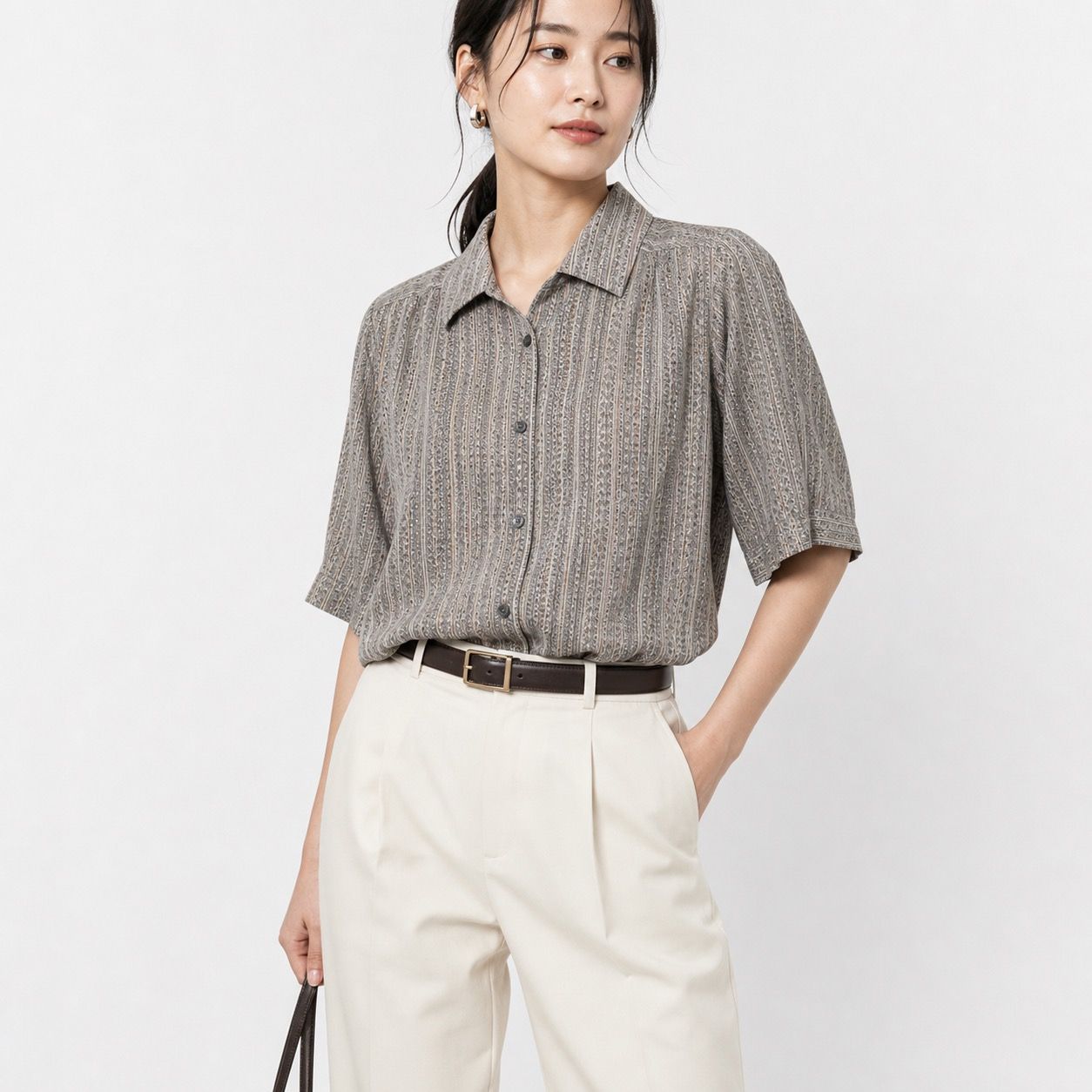LEILIAN レリアン 総柄シャツ ブラウス 半袖 レディース 13サイズ