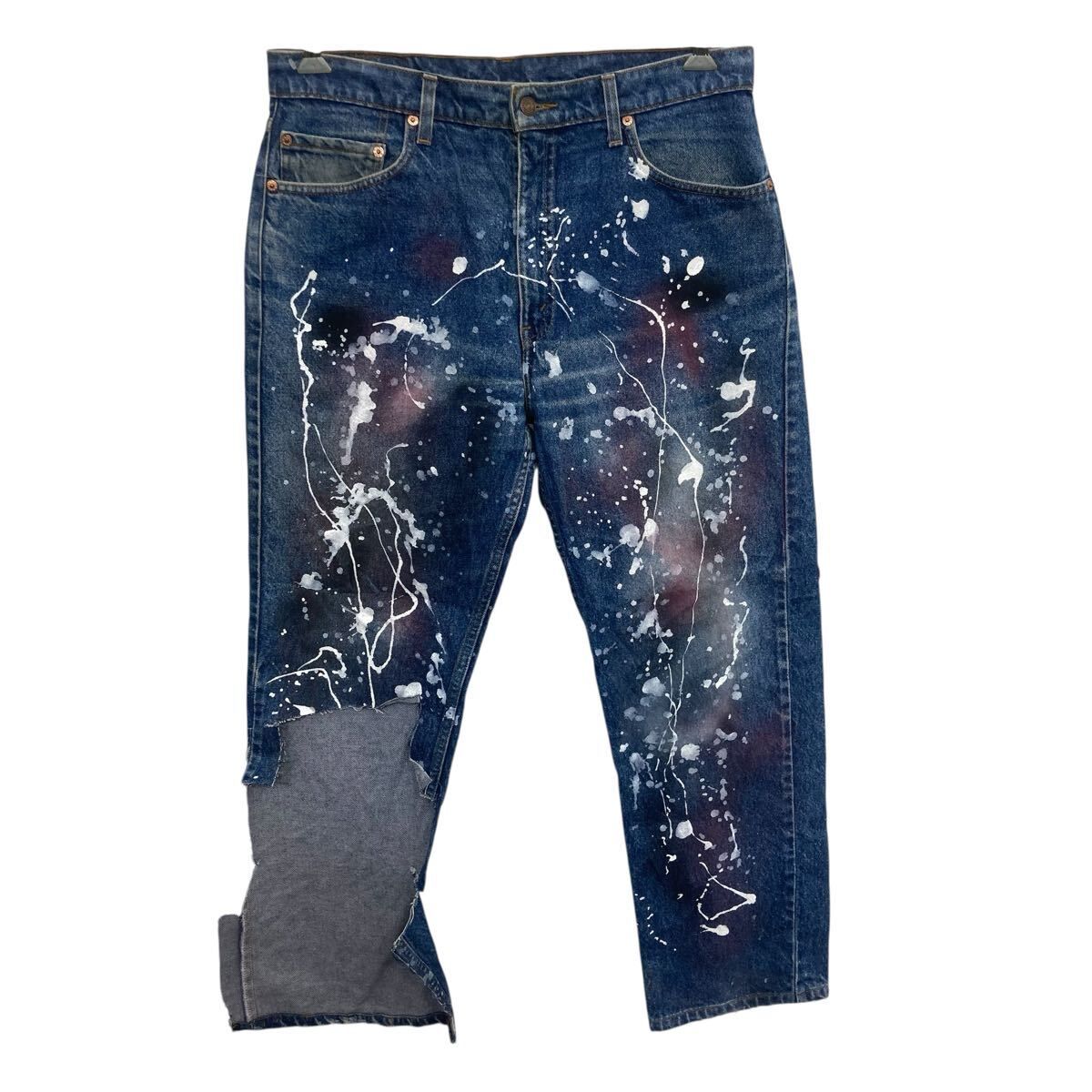 00s Levi's 505 デニムパンツ W35 ブルー リーバイス ジップアップ 748工場 ペンキプリント グッドボロ 00年代 ジーンズ 2603-414