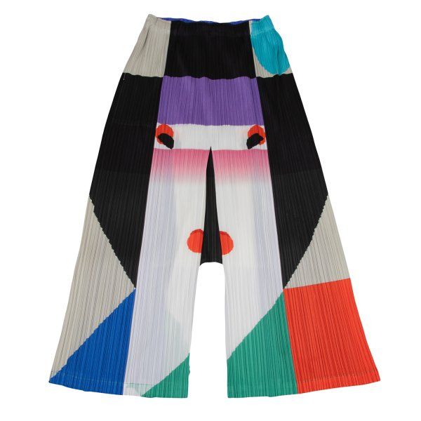 イッセイミヤケISSEY MIYAKE IKKO TANAKA 田中一光 NIHON BUYOプリントプリーツワイドパンツ マルチ3