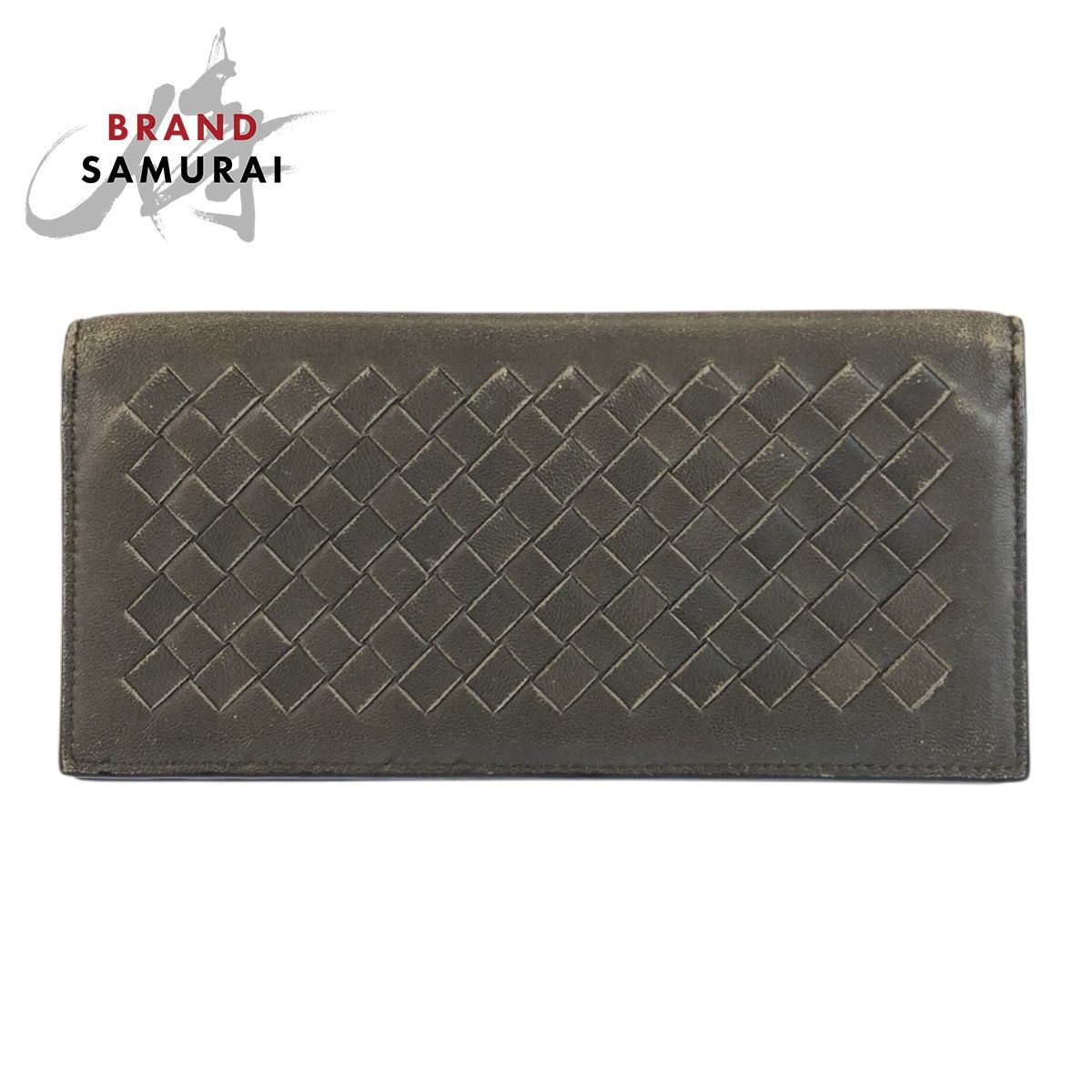BOTTEGAVENETA ボッテガヴェネタ イントレチャート グレー レザー V7782 長財布 札入れ メンズ 602577【中古】