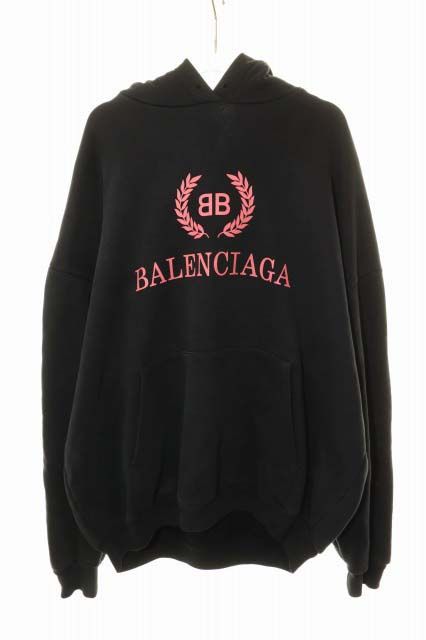 バレンシアガ BALENCIAGA BLACK S TYK44 501656 BBロゴ プリント プルオーバー パーカー ブラック 黒 【ブランド古着ベクトル】【中古】☆AA★260526