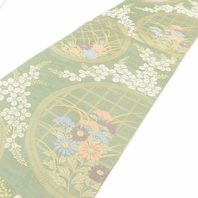 百華❀Y5014◇美品 正絹 夏着物 紗 菊 桔梗 萩 夏袋帯 - メルカリ
