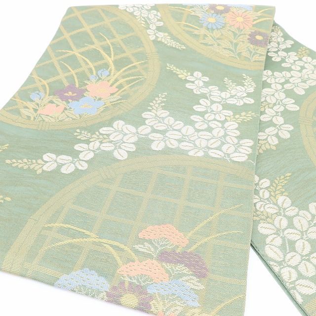 百華❀Y5014◇美品 正絹 夏着物 紗 菊 桔梗 萩 夏袋帯 - メルカリ