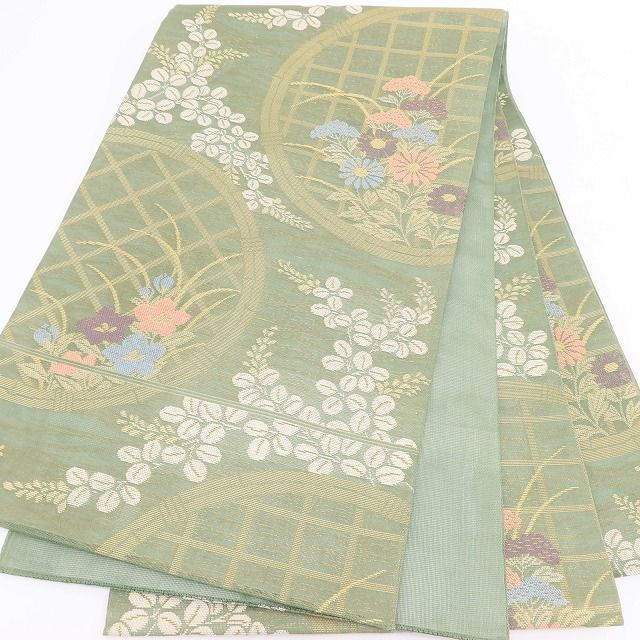 夏用　絽　袋帯　菊花　萩　水流　金糸　着物　042b p 百華❀Y5014◇美品 正絹 夏着物 紗 菊 桔梗 萩 夏袋帯 - メルカリ