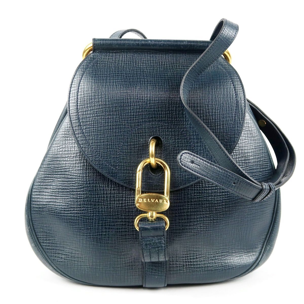 【美品】DELVAUX デルボー 王室御用達 ショルダーバッグ ネイビー系×ゴールド金具【UC9】