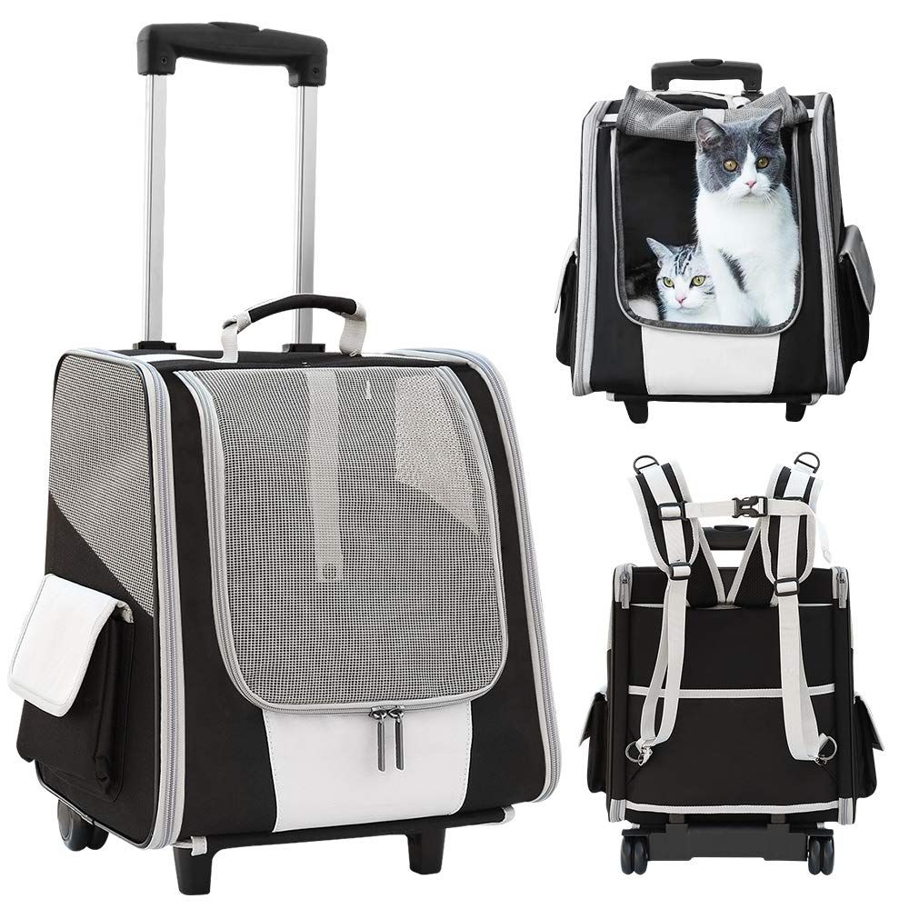 Tresbro 犬猫用 ペットキャリー キャスター付き 猫 バッグ リュック 4in1多機能 ペットキャリーカート 犬キャリーバッグ 猫きゃりーバッグ リュック 手提げ 車載お出かけのペットバッグ 猫・小型犬 ドライブ/キャンピング/旅行/通 6cfc0c92