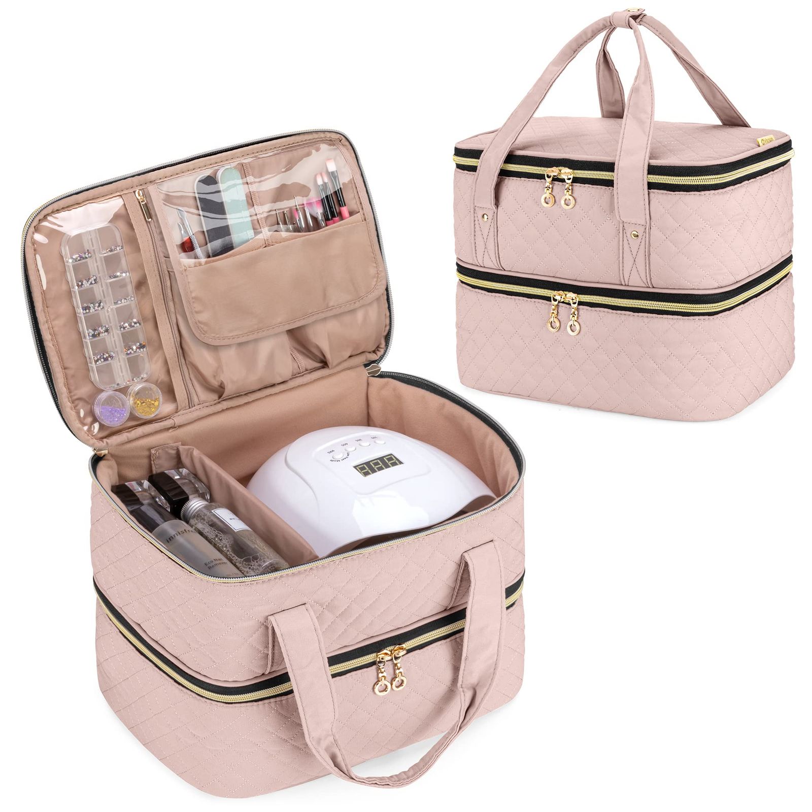 Yarwo マニキュア収納ケース ネイルランプと40本のボトル(15ml)収納可 二層式 ネイルポリッシュケース ピンクas 6137a678
