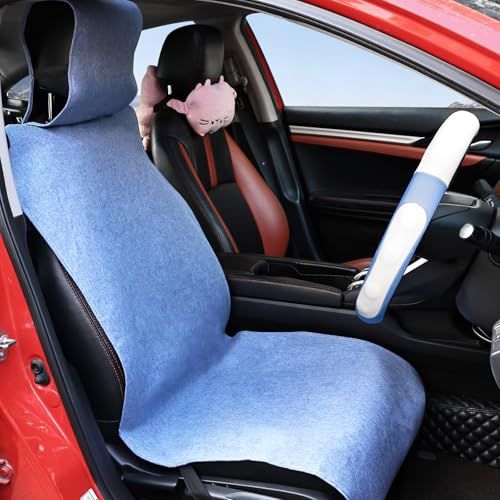 ZATOOTO 車 リネンシートカバー 運転席 助手席 前席用 軽自動車 汚れ防止 取り付け簡単 3ポケット付き 通気性 夏冬快適 丸洗いOK ずれにくい シート保護 ムレにくい 汎用 サラサラ ブルーグレー 1枚入り YMZT100-GBL 5b7d54e8