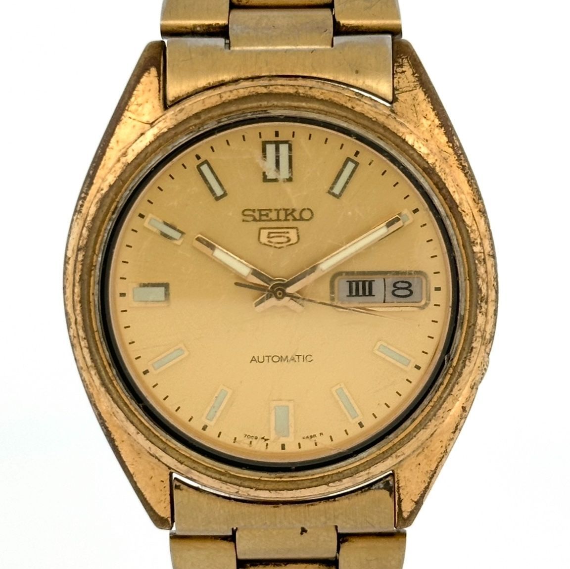 SEIKO 5 セイコー5 ゴールドモデル 純正ベルト 自動巻 腕時計 アナログ ウォッチ 7009-3040 ゴールド
