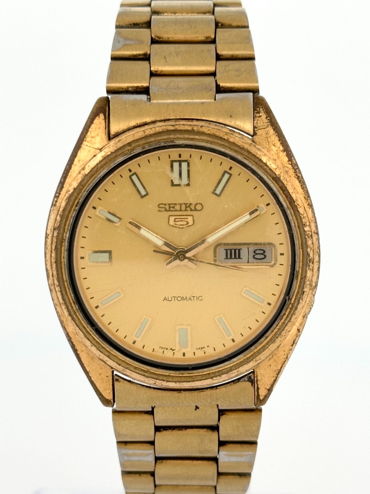 【希少/稼動品】SEIKO5 セイコー5 自動巻き ゴールド 7009-3040 SEIKO 5 セイコー5 ゴールドモデル 純正ベルト 自動巻 腕時計 アナログ