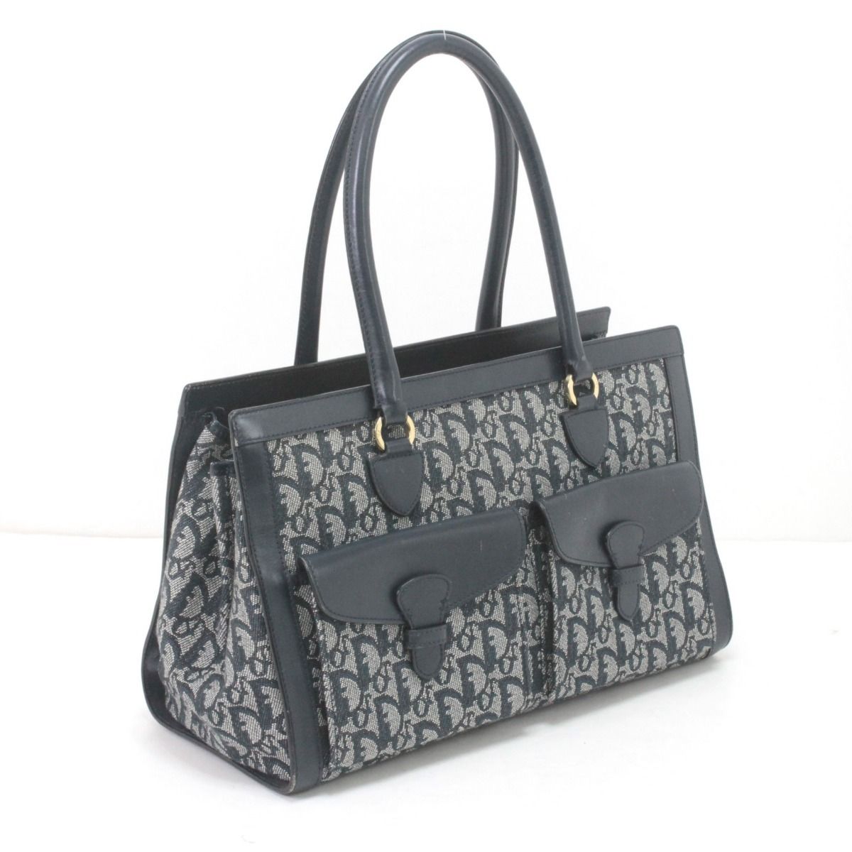 Christian Dior クリスチャンディオール ハンドバッグ トロッター キャンバス×レザー ヴィンテージ BO B O121 ネイビー
