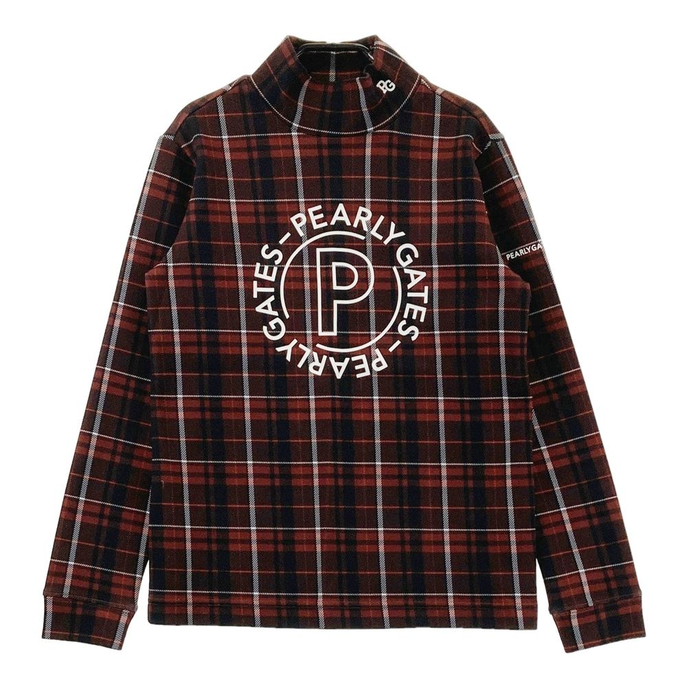 サイズ：0 PEARLY GATES パーリーゲイツ 2023年モデル ハイネック 長袖Tシャツ チェック柄 ブラウン系 [240101591587] ゴルフウェア レディース ストスト サイズ：0 PEARLY GATES パーリーゲイツ 2023年モデル ハイネック 長袖