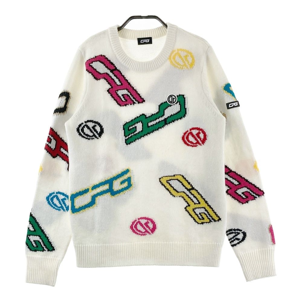CPG GOLF ゴルフウェア　ニット　セーター　総柄　シーピージー　レディース サイズ：2 CPG GOLF シーピージーゴルフ 長袖ニットセーター ロゴ柄