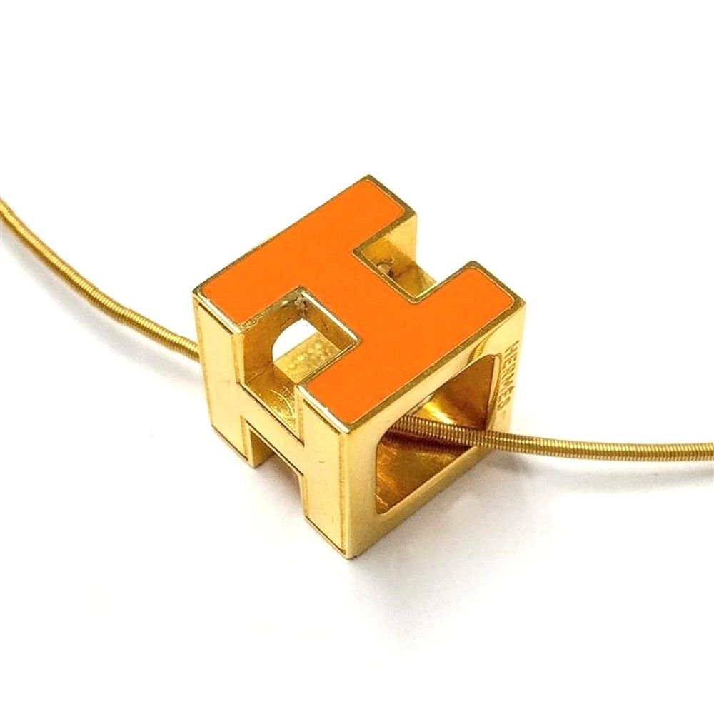 エルメス HERMES カージュドアッシュ Hキューブ ネックレス GPg オレンジ【中古】