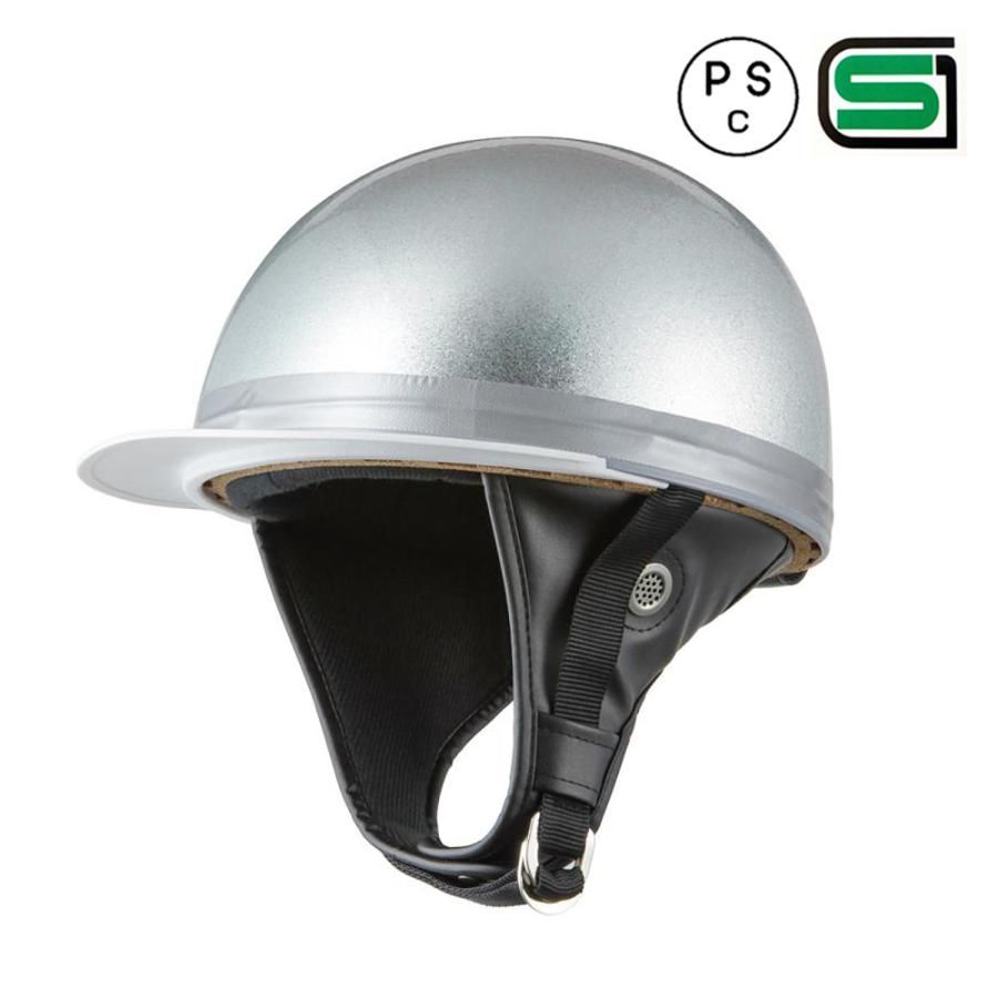 バイクヘルメット コルク半キャップ ソリッド シルバーラメ