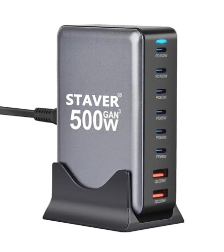 500W 充電器 【 GaNFast? 8ポート 2*単口100W 1.5m電源ケーブル】 PD3.0対応【PSE技術基準適合】 2*100W常時対応 8ポート2*100W&4*65W&2*QC20W 6 USB-C＆2 USB-A 縦式省ス c4fd2cb7