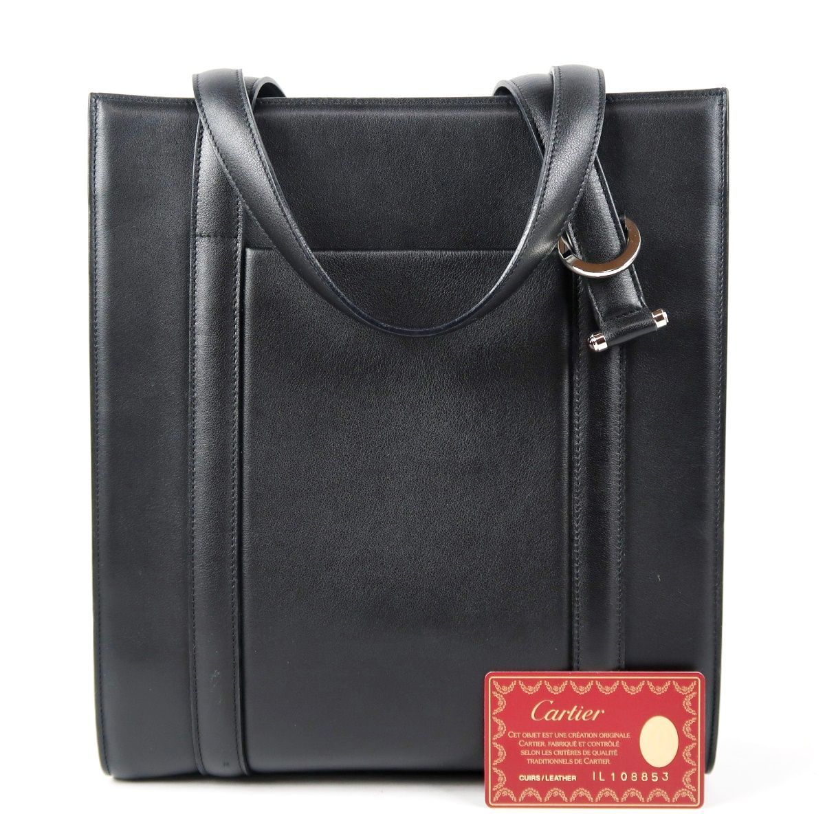 【美品】Cartier カルティエ ブラック レザー ハンドバッグ ブランド鞄【UE8】