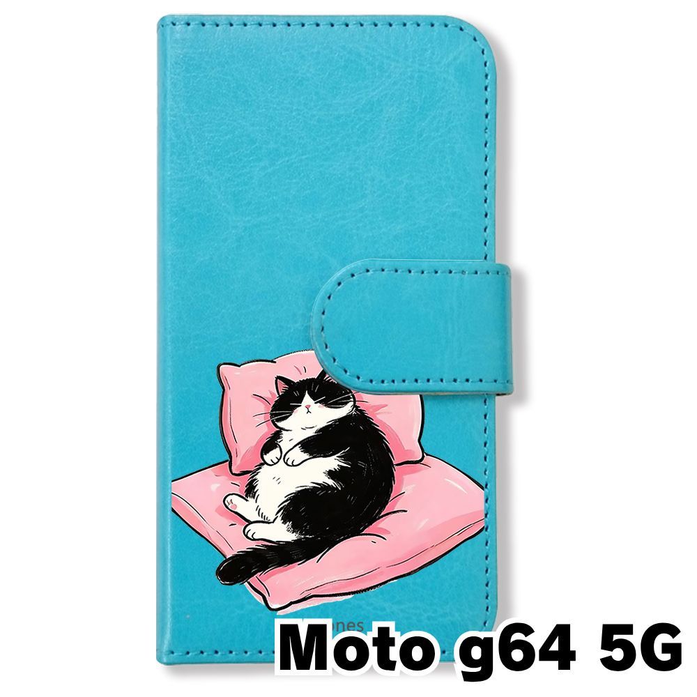 新品未使用】 moto g64 5G 手帳型スマホ ケース (色：ブルー×くつろぐ
