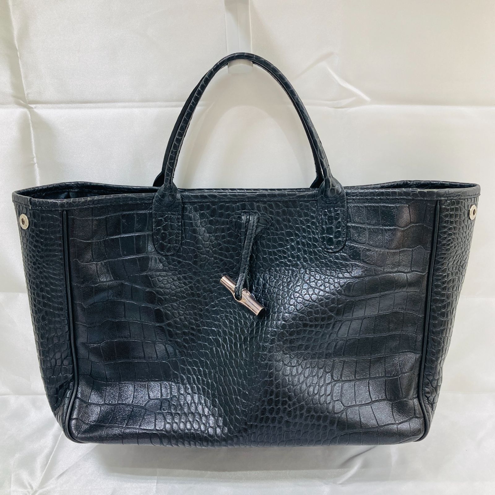 A【中古品】LONGCHAMP ロンシャン クロコダイル型押し トートバッグ