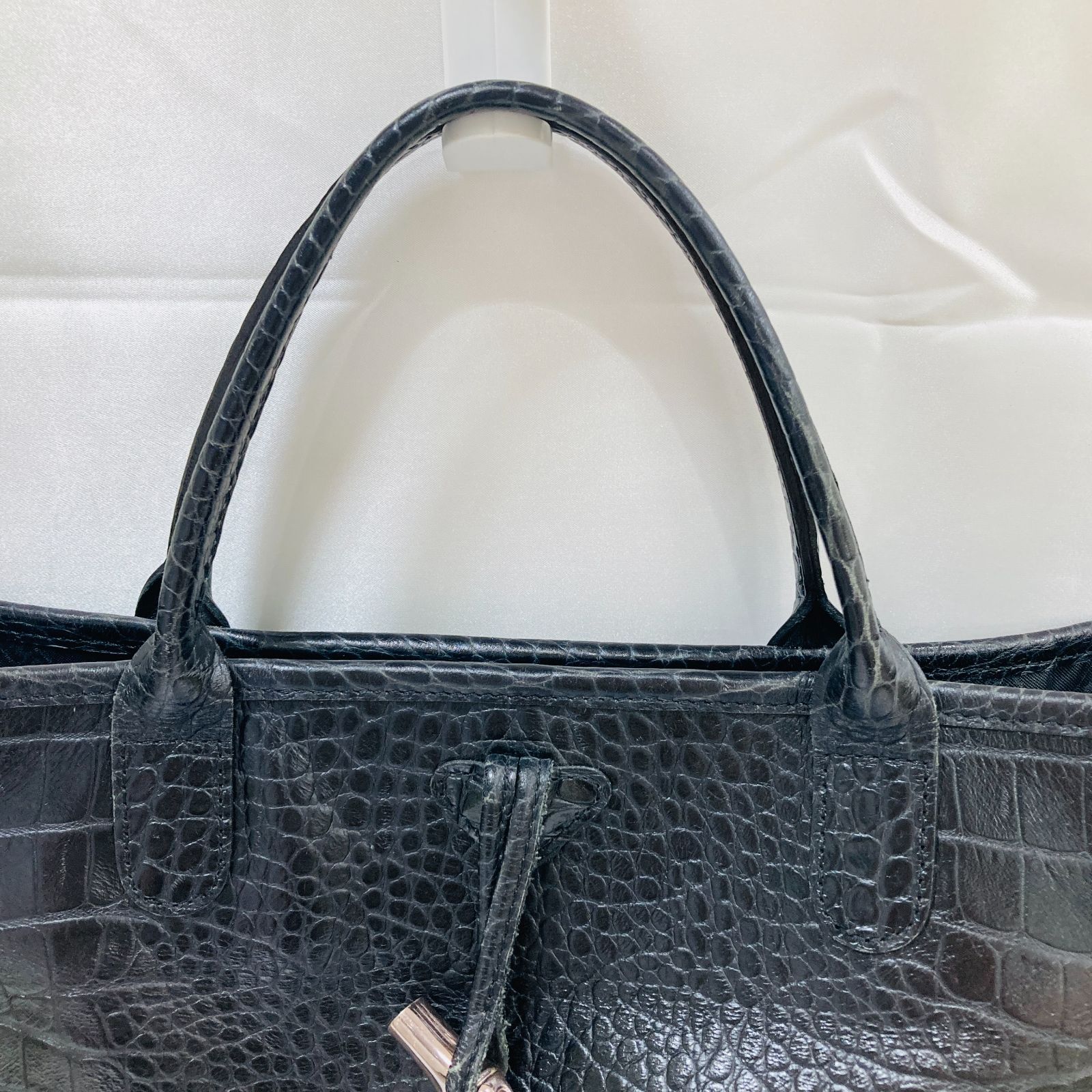 A【中古品】LONGCHAMP ロンシャン クロコダイル型押し トートバッグ
