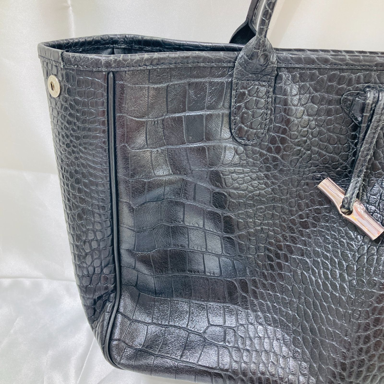 A【中古品】LONGCHAMP ロンシャン クロコダイル型押し トートバッグ