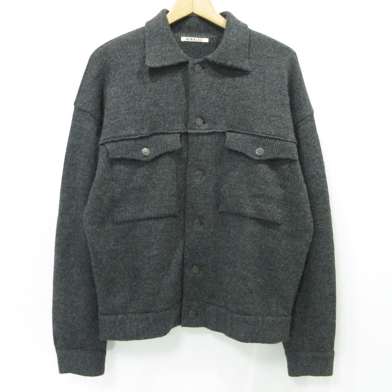 【三重本店】 中古 AURALEE | オーラリー ニットブルゾン WOOL FINE SPINNING HEAVY KNIT BLOUSON A20AB01RW グレー サイズ：4 【96】